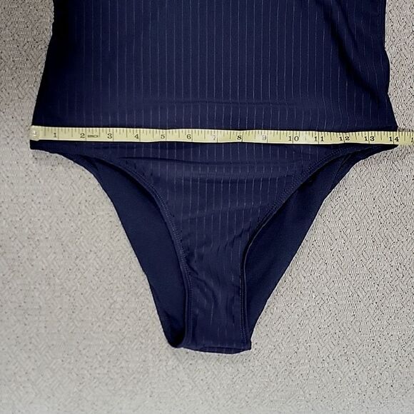 Nine West Solid Navy Blue Ribbed Tie Back One Piece Swimsuit - Size Large - Picture 11 of 15